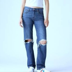 2/$25 - Women's Low Pro Straight Leg Jeans With Distressed Knees